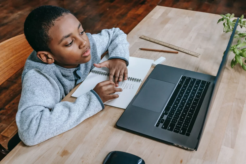 A boy is studying